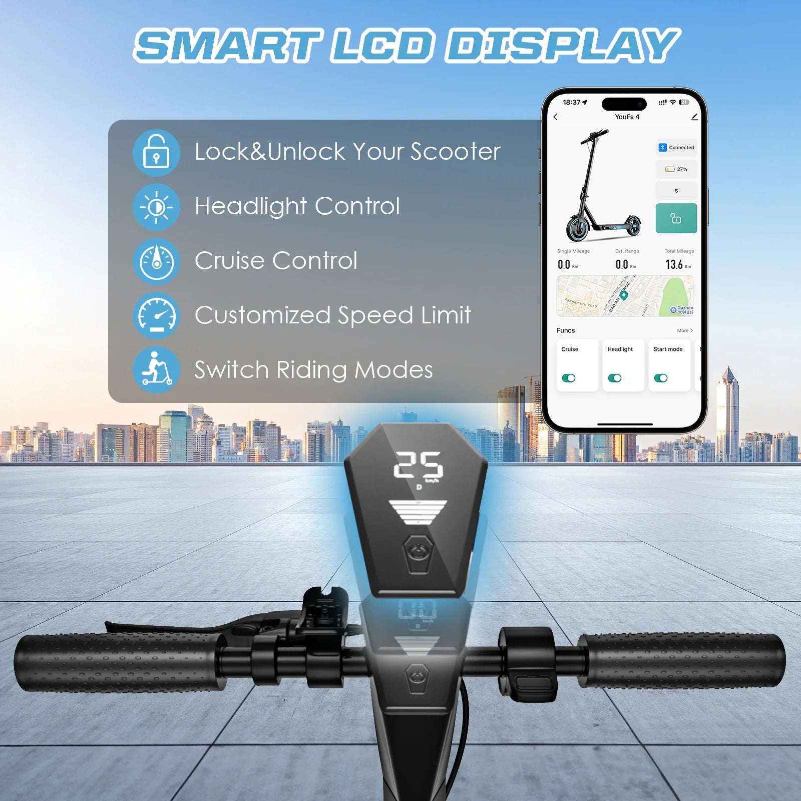 HiQiS V10 Foldable Electric Scooter 500W | 25 MPH | 22 Mile Range