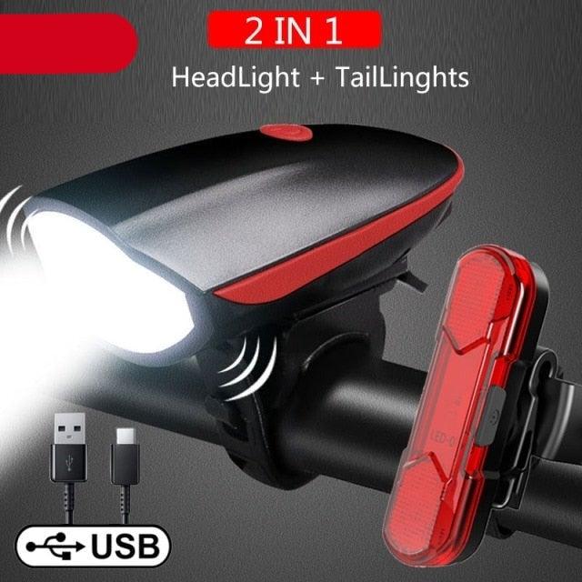 Bike Light 2-Pack with 130dB Horn – Rainproof LED Front & Rear Safety Lights