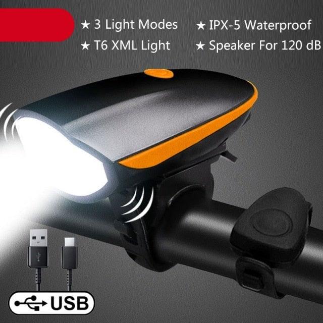 Bike Light 2-Pack with 130dB Horn – Rainproof LED Front & Rear Safety Lights