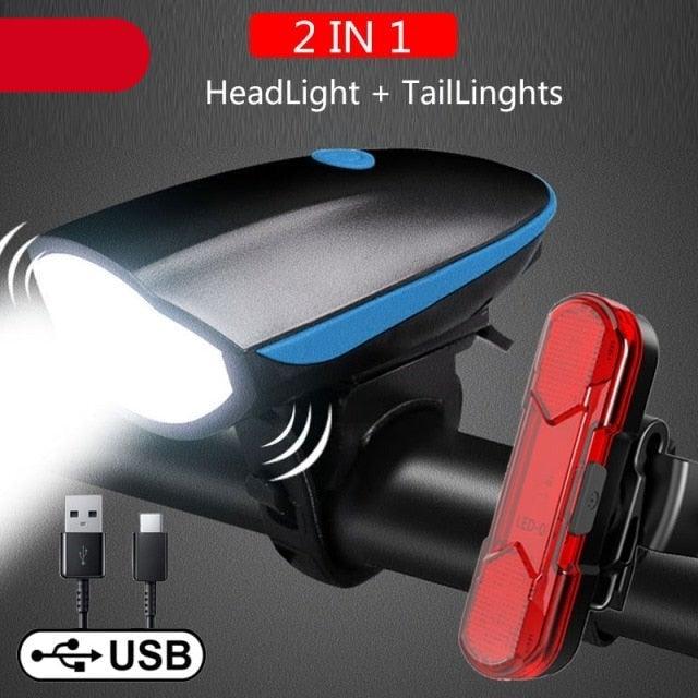 Bike Light 2-Pack with 130dB Horn – Rainproof LED Front & Rear Safety Lights