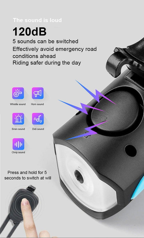 Bike Light 2-Pack with 130dB Horn – Rainproof LED Front & Rear Safety Lights