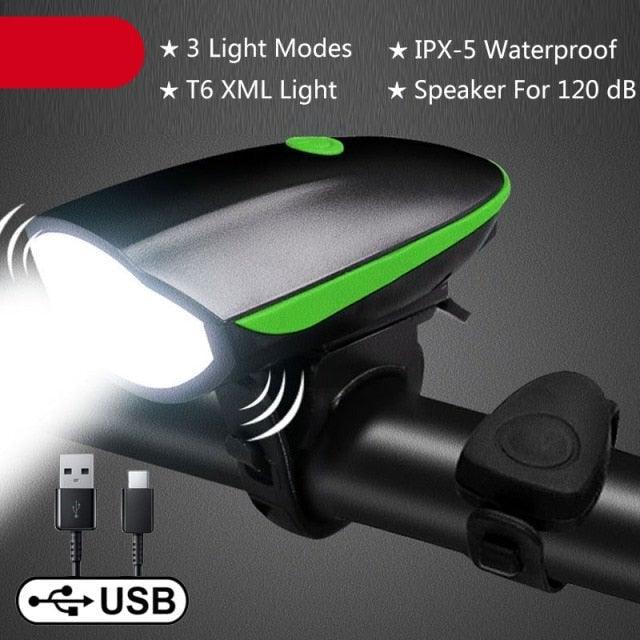 Bike Light 2-Pack with 130dB Horn – Rainproof LED Front & Rear Safety Lights