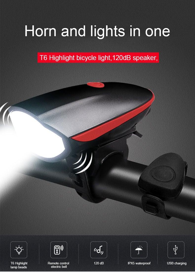 Bike Light 2-Pack with 130dB Horn – Rainproof LED Front & Rear Safety Lights