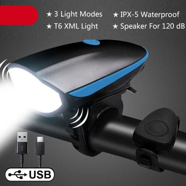 Bike Light 2-Pack with 130dB Horn – Rainproof LED Front & Rear Safety Lights