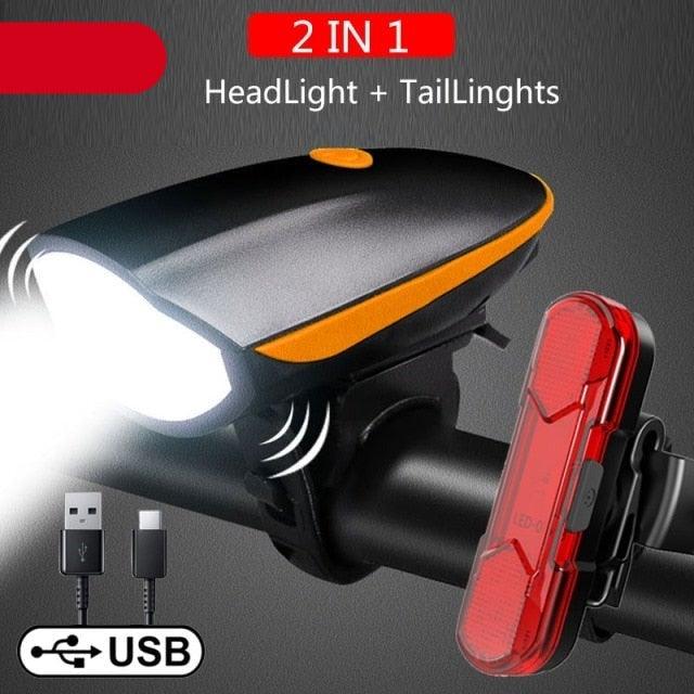 Bike Light 2-Pack with 130dB Horn – Rainproof LED Front & Rear Safety Lights