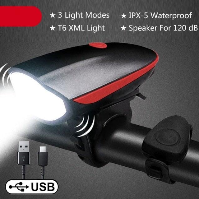 Bike Light 2-Pack with 130dB Horn – Rainproof LED Front & Rear Safety Lights